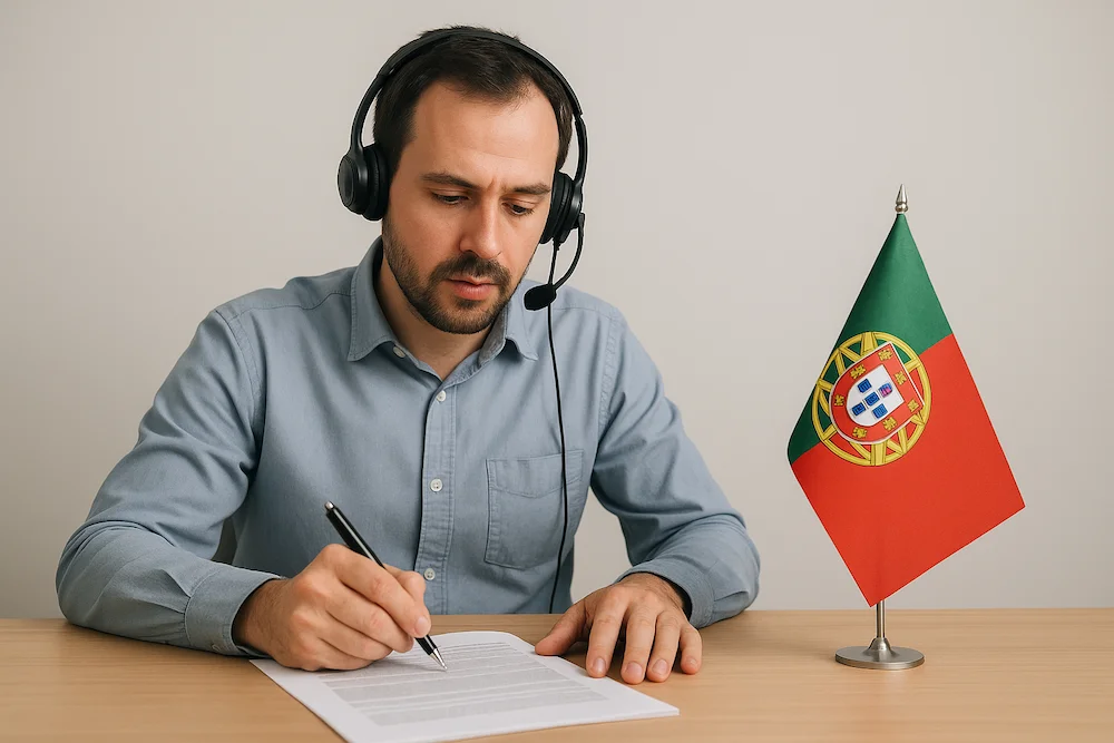 تصویر از مترجم رسمی در حال ترجمه متن فارسی به پرتغالی